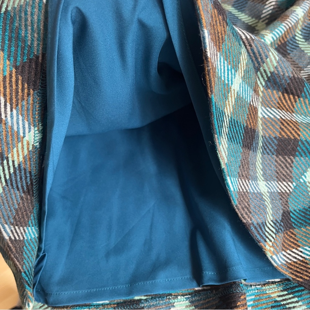 Talbots Plaid A-Line Skirt Wool Blend Petite Teal Brown‎ Lined - Picture 8 of 12
